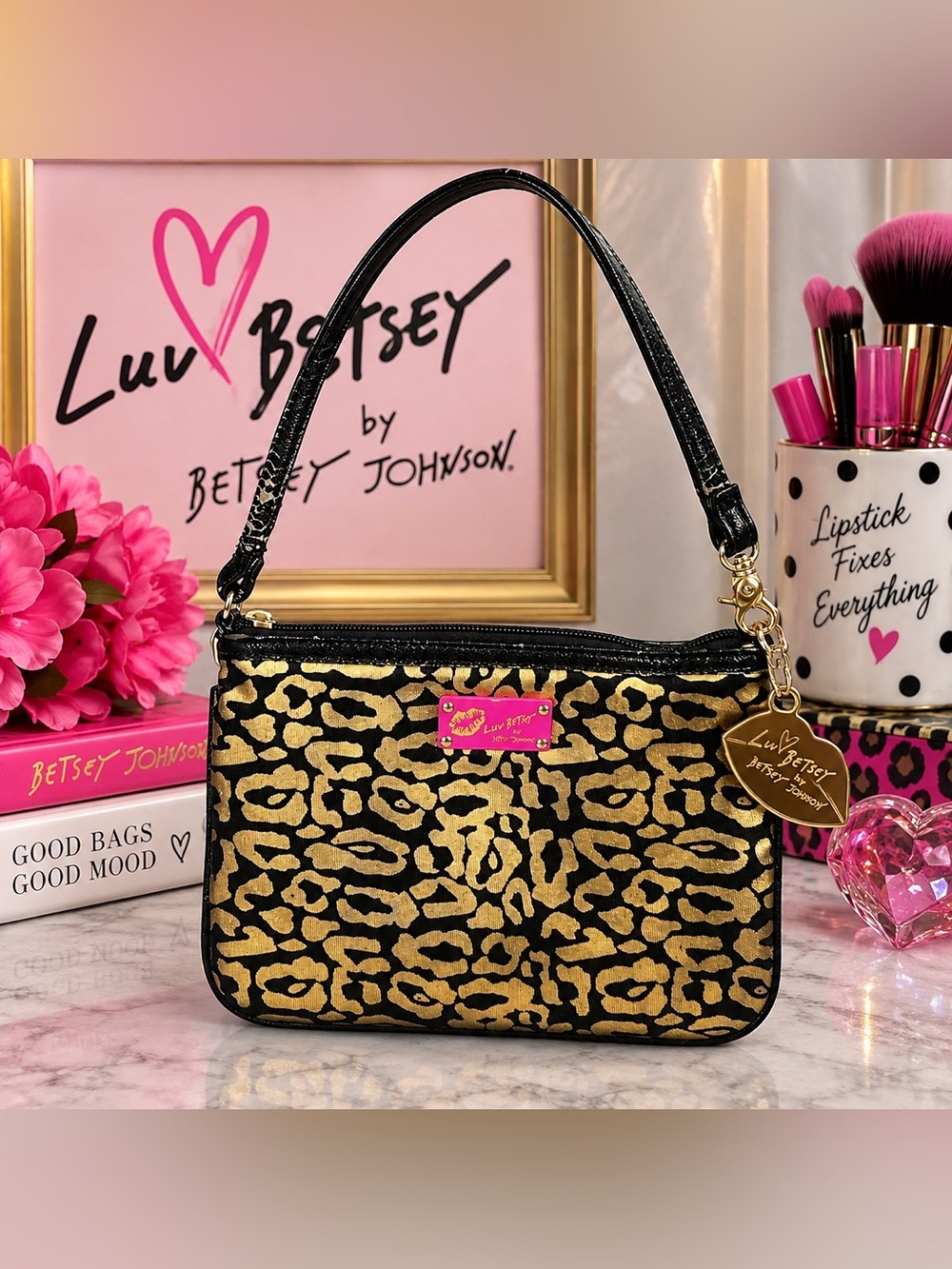 Luv Betsey Betsey Johnson Gold Leopard Mini Shoulder Bag Y2K